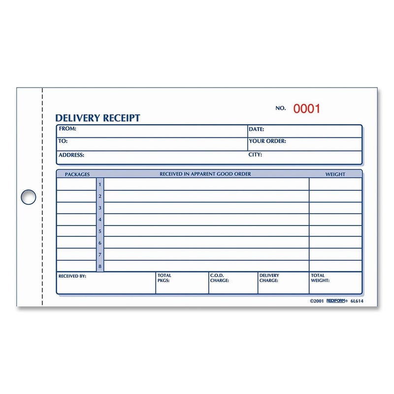 Rediform Delivery Receipt Book, Three-Part Carbonless, 6.38 x 4.25, 50 Forms Total - Image 1